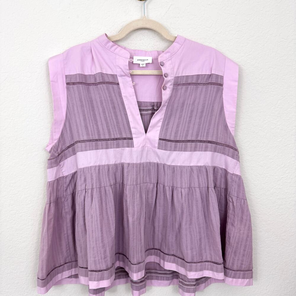 Anniewear Womens Sleeveless Top Blouse Size L Embroidered Cotton Feminine Pink